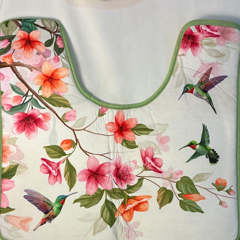 Collections Etc. Floral Hummingbird bathroom set 3 toilet cover bath mat